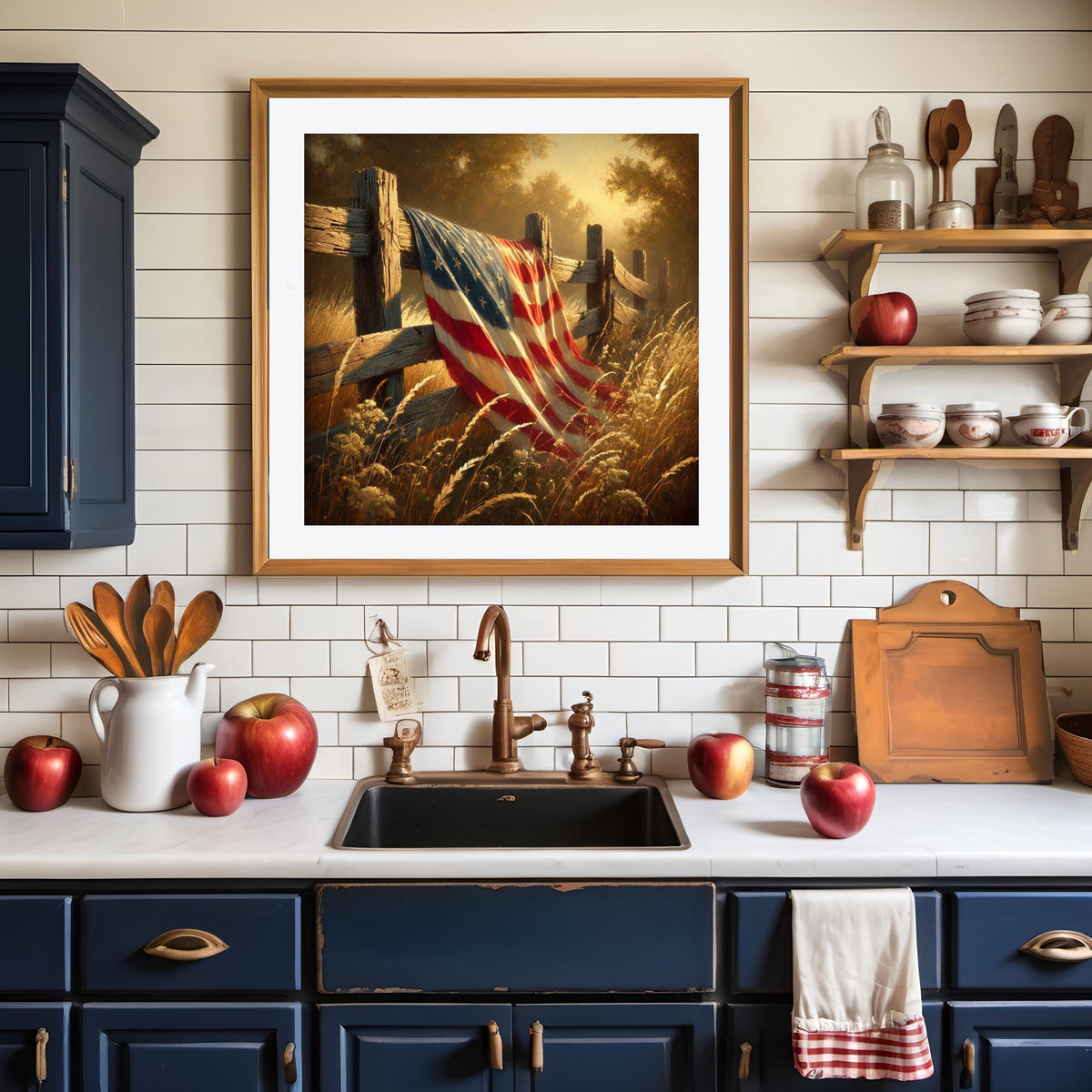 Rustic American Flag on Fence Vintage Patriotic Landscape Wall Art (Digital Download)