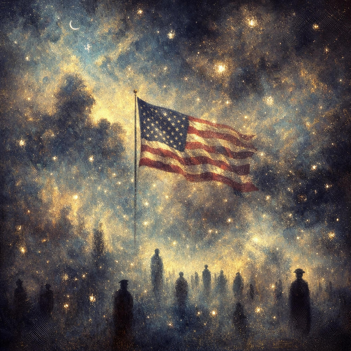 American Flag Celestial Art Print: Oil Painting Style Patriotic Wall Decor (Digital Download)