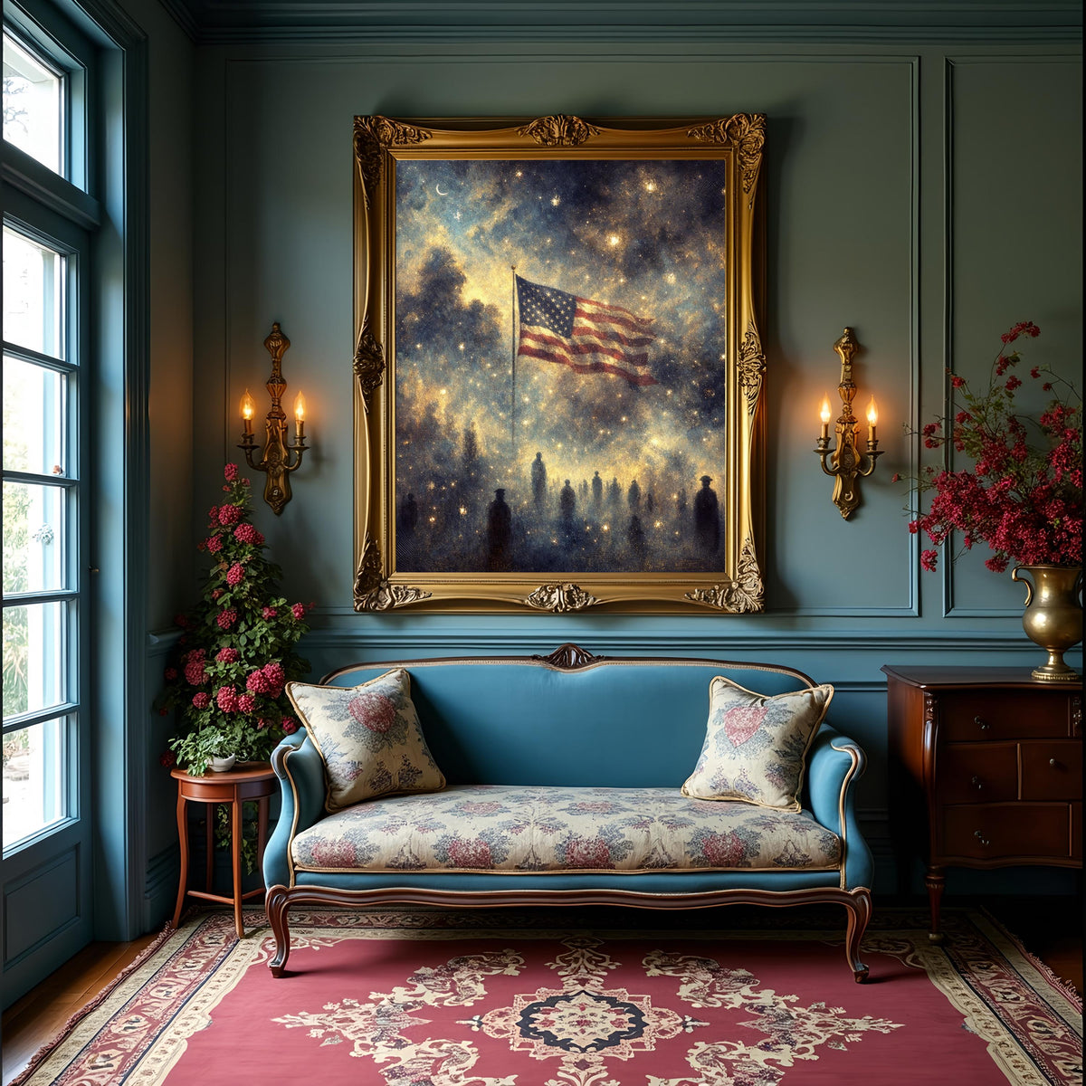 American Flag Celestial Art Print: Oil Painting Style Patriotic Wall Decor (Digital Download)