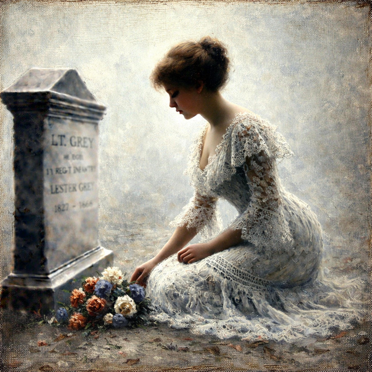 Mourning Woman at Grave Oil Painting Style Memorial Art (Digital Download)