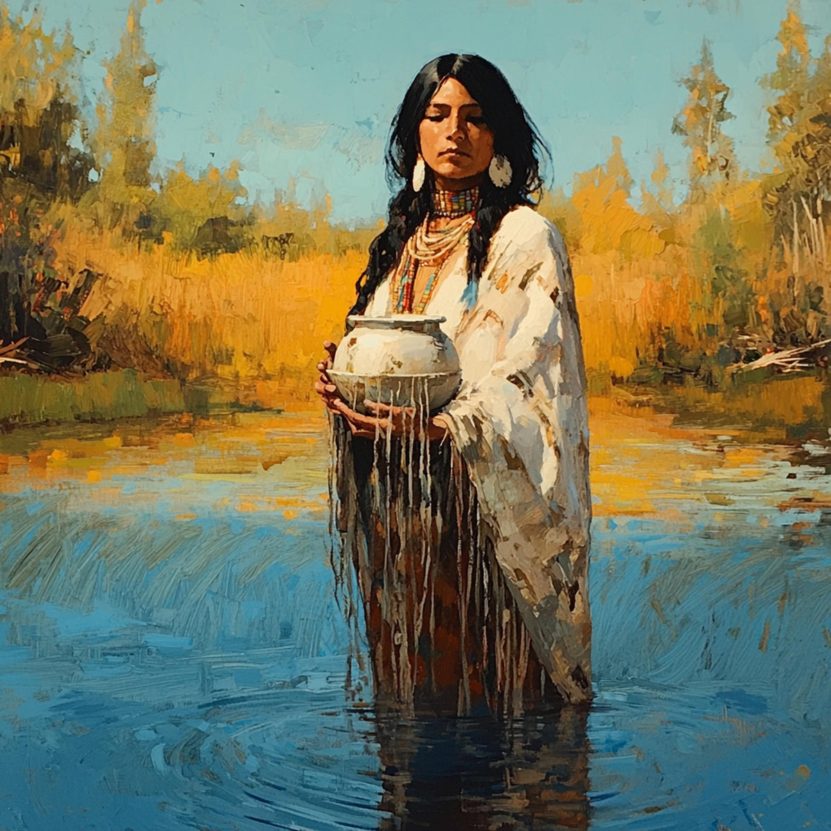 Native Inspired Oil Painting: Keeper of Sacred Waters (Digital Download)