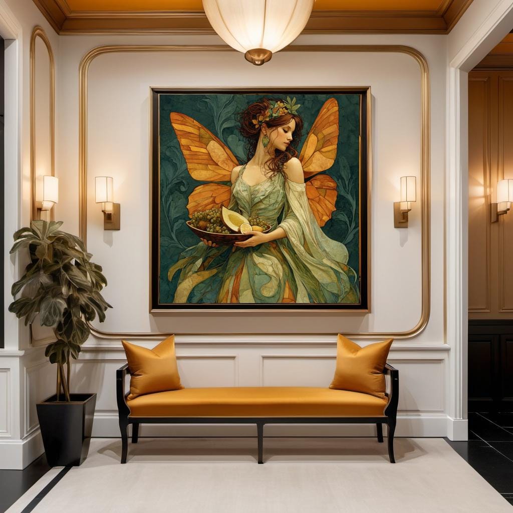 Klimt Inspired Harvest Fairy Print: Art Nouveau Oil Painting, Fantasy Wall Decor (Digital Download)