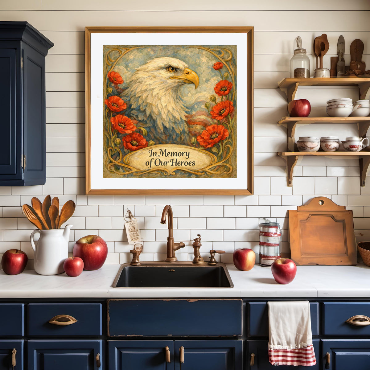 Patriotic Eagle Poppy Oil Painting Remembrance Art (Digital Download)