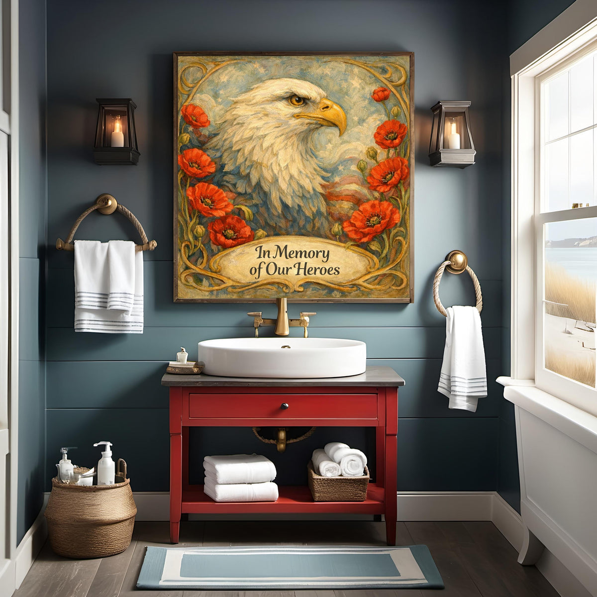 Patriotic Eagle Poppy Oil Painting Remembrance Art (Digital Download)