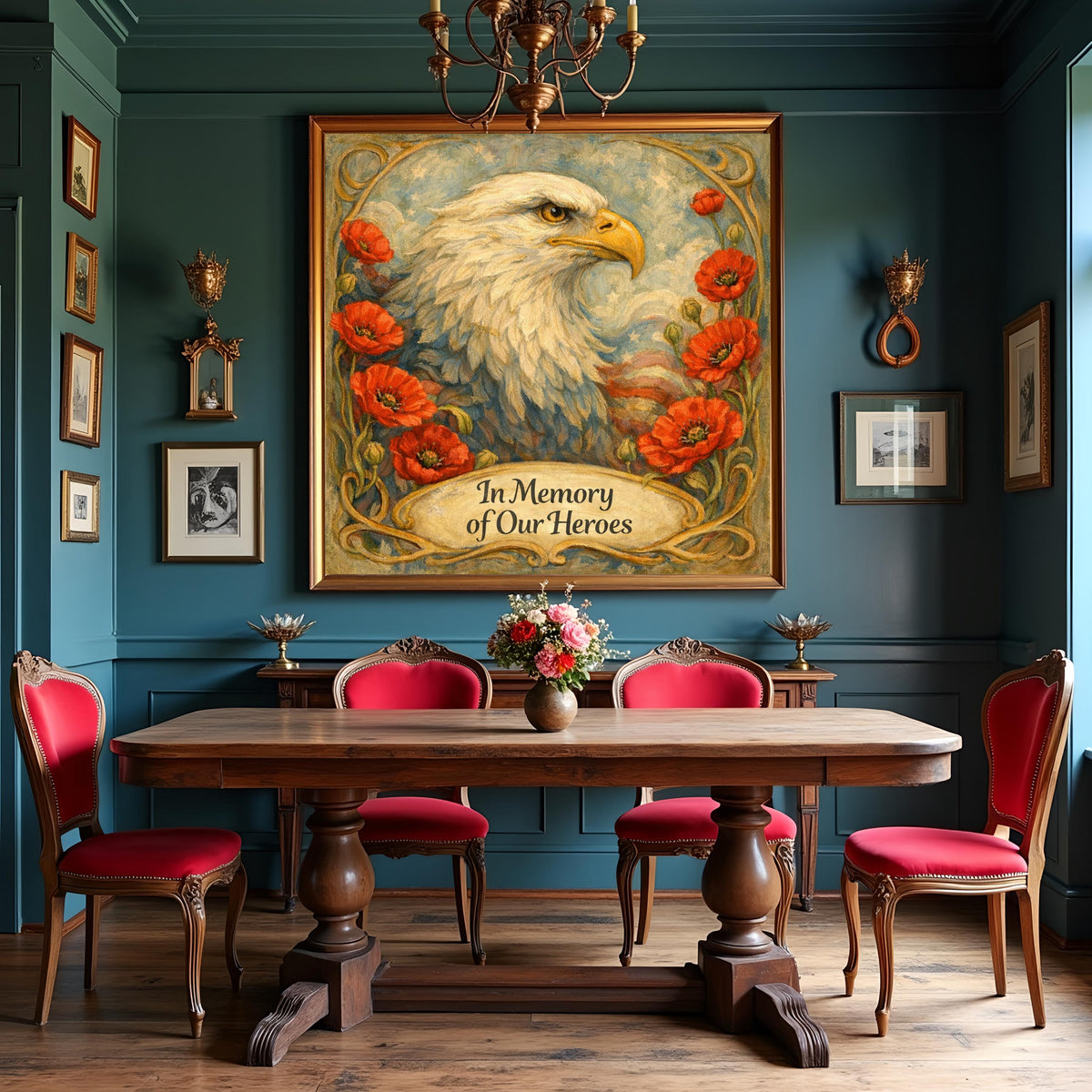 Patriotic Eagle Poppy Oil Painting Remembrance Art (Digital Download)