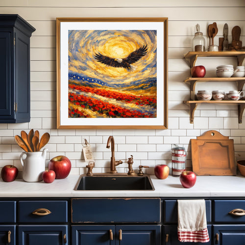 American Eagle Poppy Field Oil Painting (Digital Download)