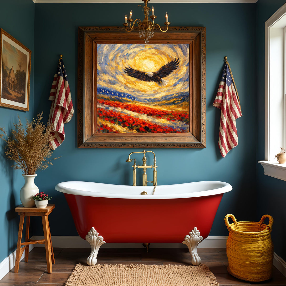 American Eagle Poppy Field Oil Painting (Digital Download)