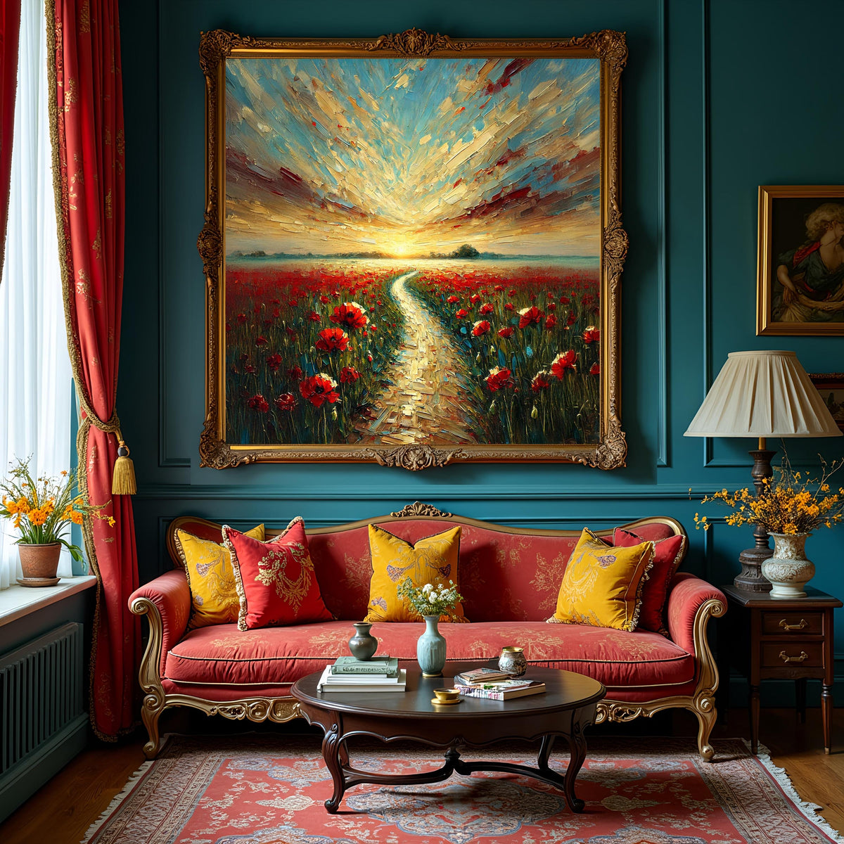 Poppy Field Sunrise Oil Painting: Memorial Day Path (Digital Download)