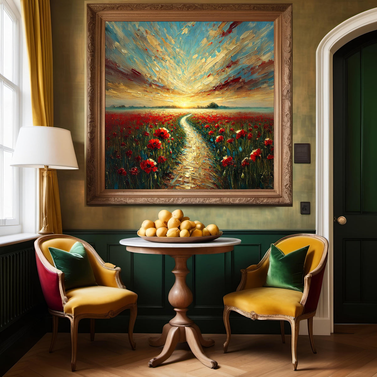Poppy Field Sunrise Oil Painting: Memorial Day Path (Digital Download)