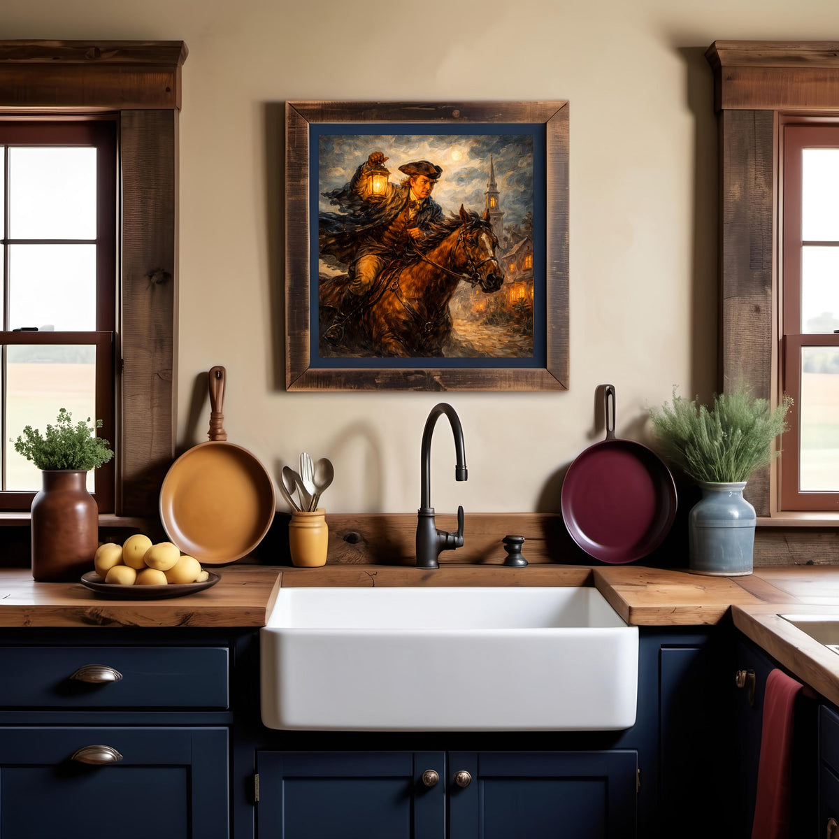 American Revolution Lantern Rider Painting: Historical Horse Night Scene Wall Art (Digital Download)