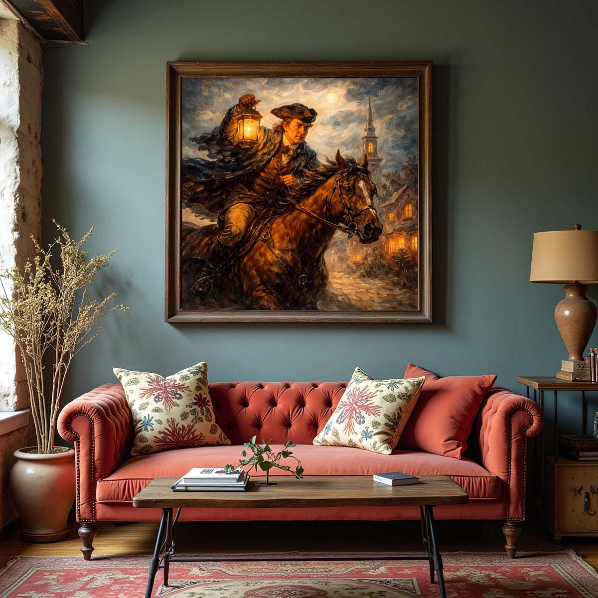 American Revolution Lantern Rider Painting: Historical Horse Night Scene Wall Art (Digital Download)