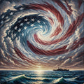 American Flag Ocean Storm Naval Ship Oil Painting (Digital Download)
