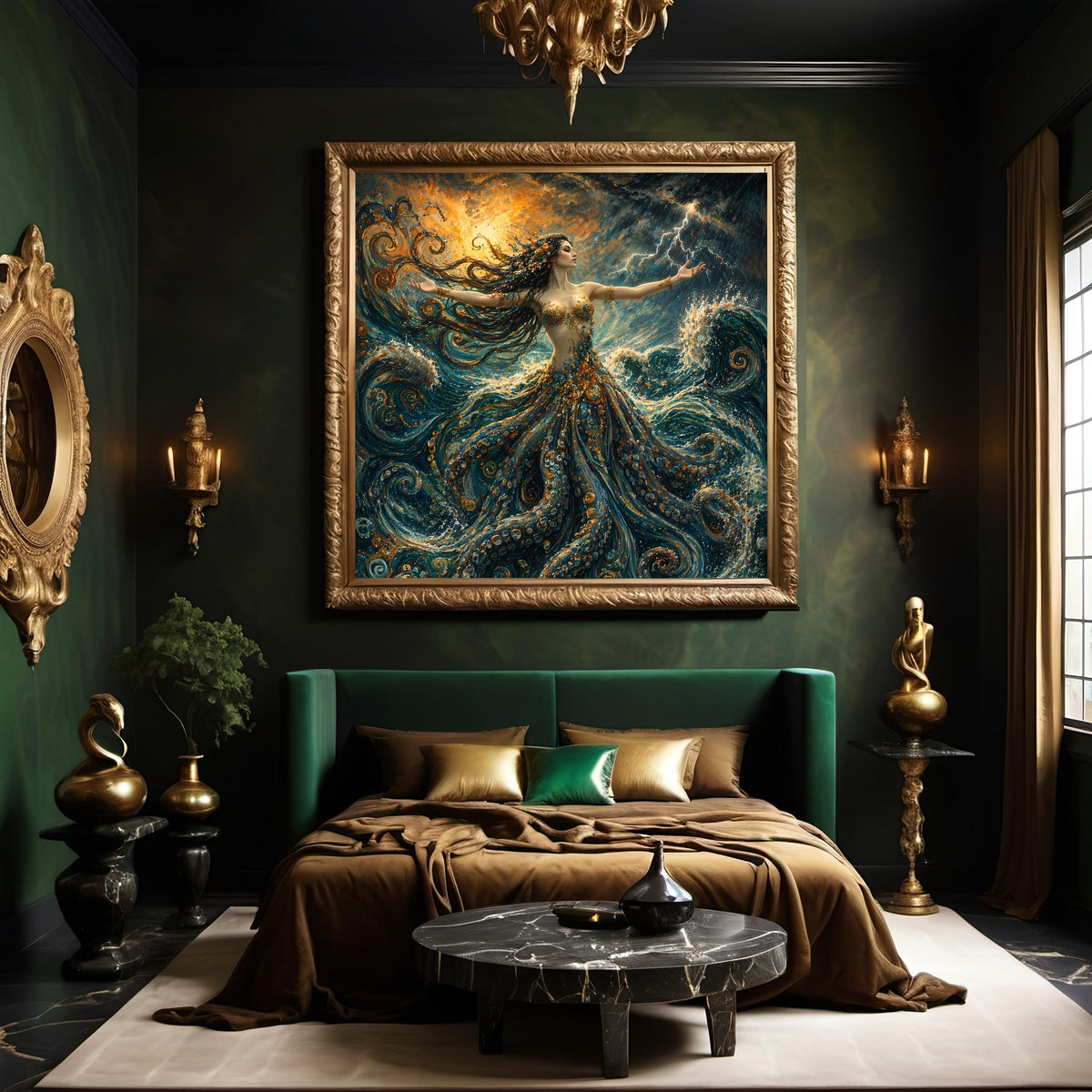 Ocean Goddess Storm Fantasy Oil Painting Mermaid Wall Decor (Digital Download)