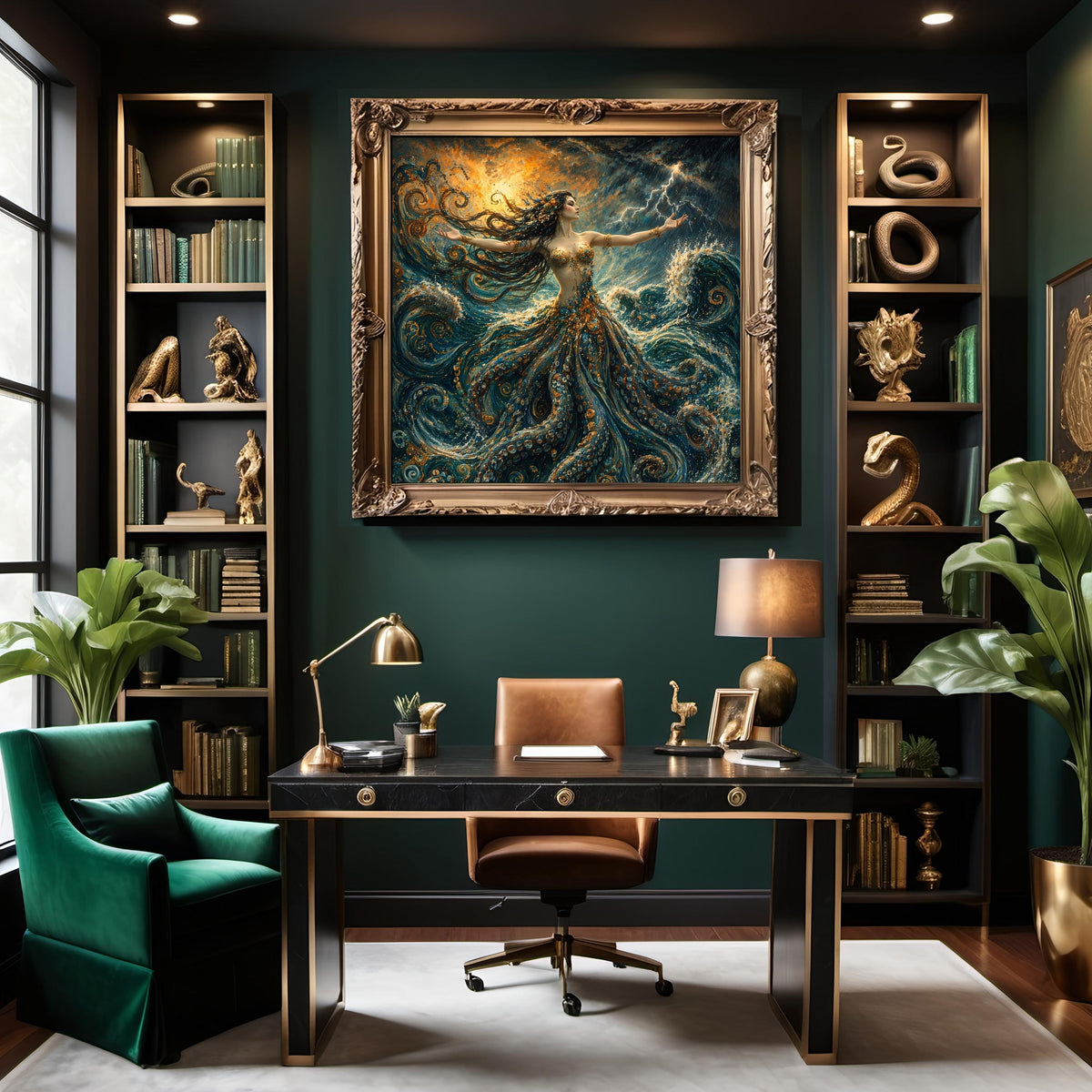 Ocean Goddess Storm Fantasy Oil Painting Mermaid Wall Decor (Digital Download)