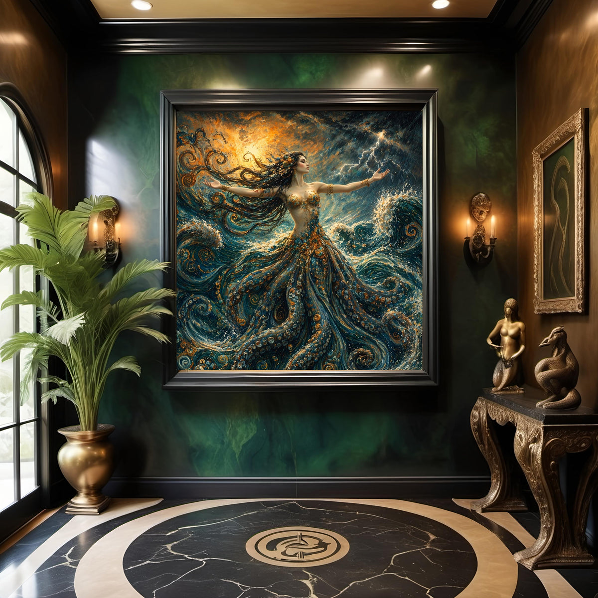 Ocean Goddess Storm Fantasy Oil Painting Mermaid Wall Decor (Digital Download)