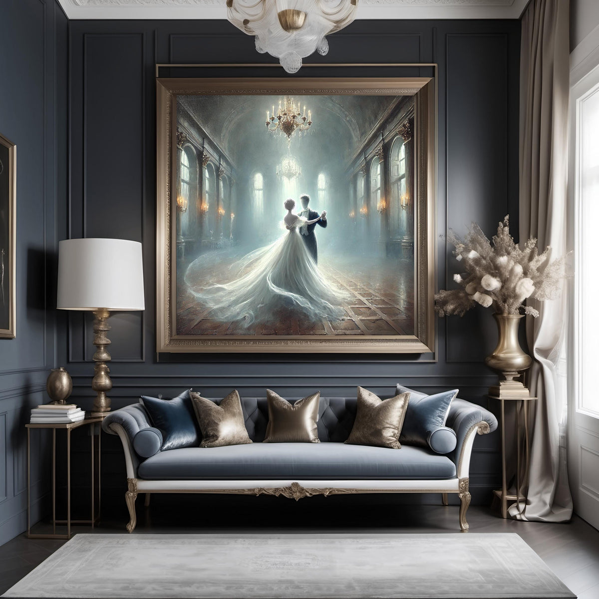 Ghostly Ballroom Dance Digital Art Print: Gothic Romance Halloween Decor (Instant Download)