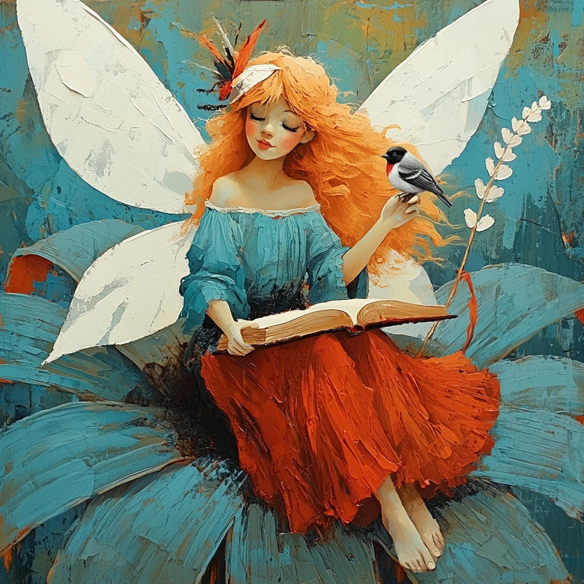 The Storykeeper Fairy Digital Art Oil Painting Whimsical Fairy Book Lover Gift Vintage Home Decor Nursery Art
