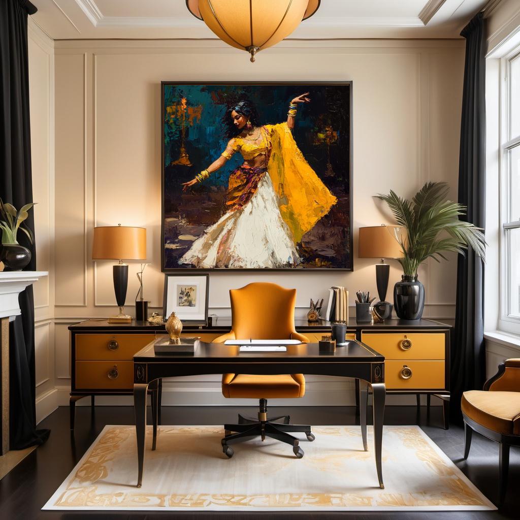 Dance of Golden Fire Vintage Oil Painting Digital Art Elegant Dancer Wall Decor Romantic Gift for Her Colorful Vintage Home Decor