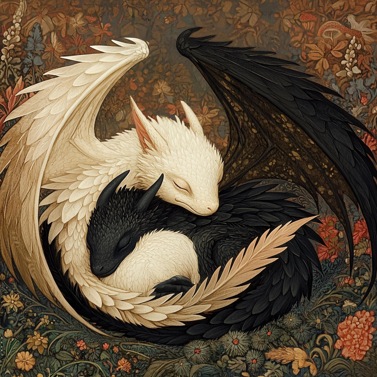 Harmony of Light and Shadow Digital Art Oil Painting Fantasy Dragon Wall Art Vintage Home Decor