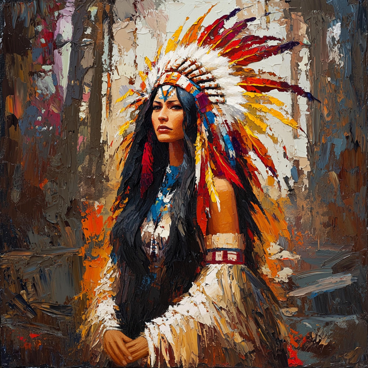 Keeper of Sacred Fire Vintage Inspired Portrait Digital Art Majestic Woman Wall Decor Symbolic Fine Art Oil Painting