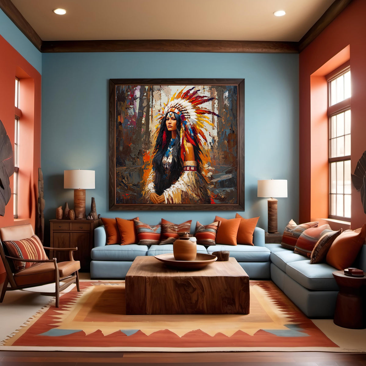 Keeper of Sacred Fire Vintage Inspired Portrait Digital Art Majestic Woman Wall Decor Symbolic Fine Art Oil Painting