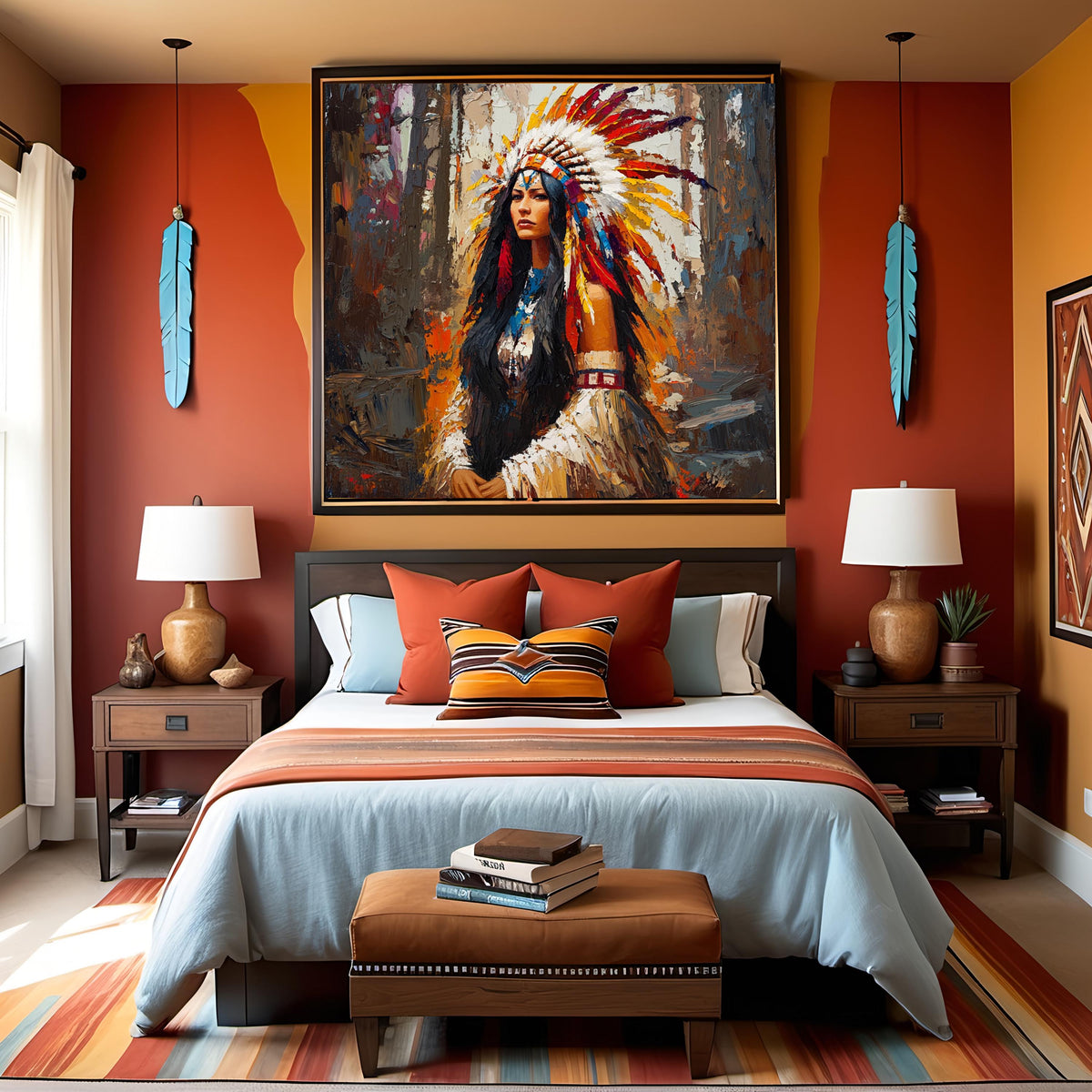 Keeper of Sacred Fire Vintage Inspired Portrait Digital Art Majestic Woman Wall Decor Symbolic Fine Art Oil Painting