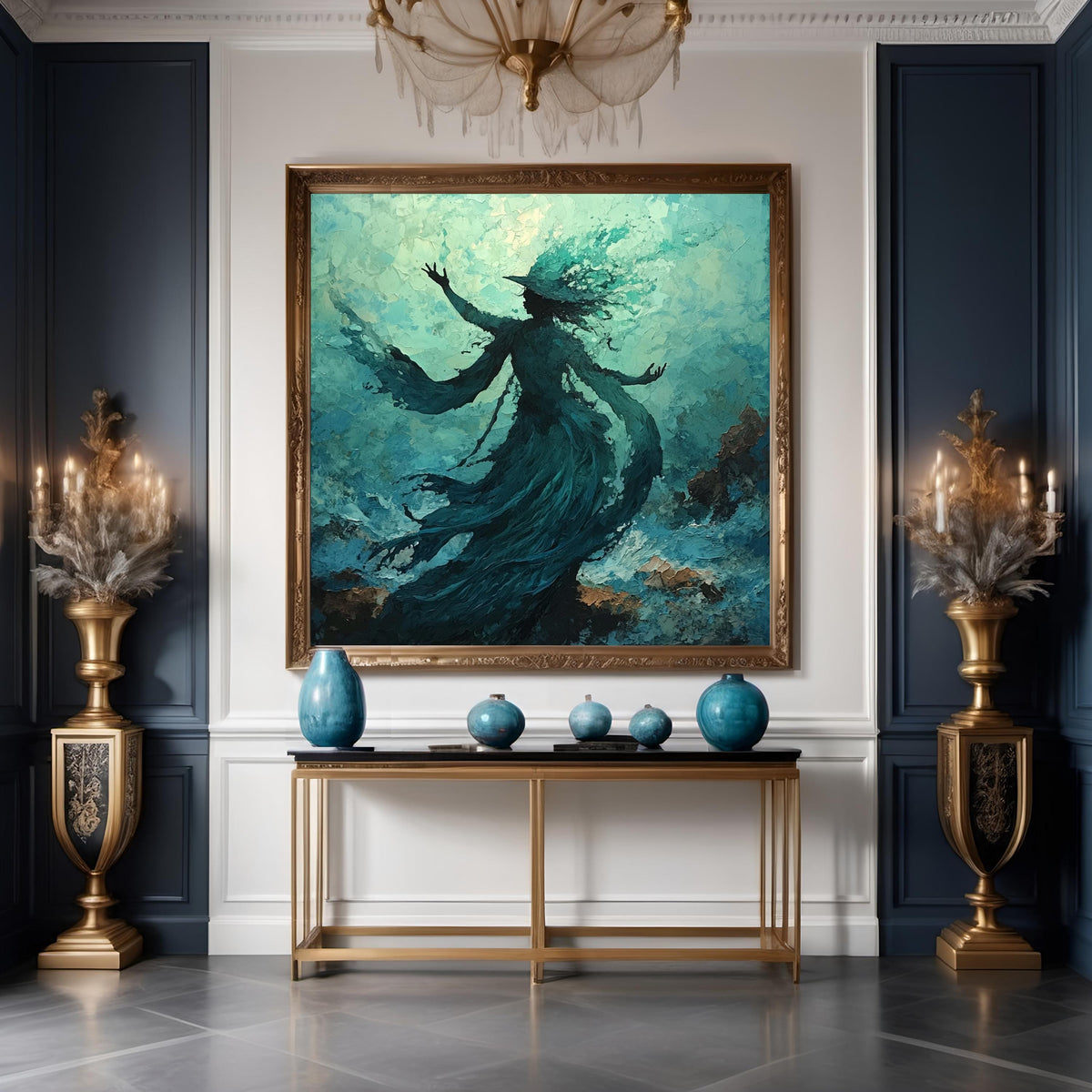 She Who Calls the Deep Digital Art Sea Witch Painting Moody Ocean Goddess Wall Art Dark Fantasy Decor
