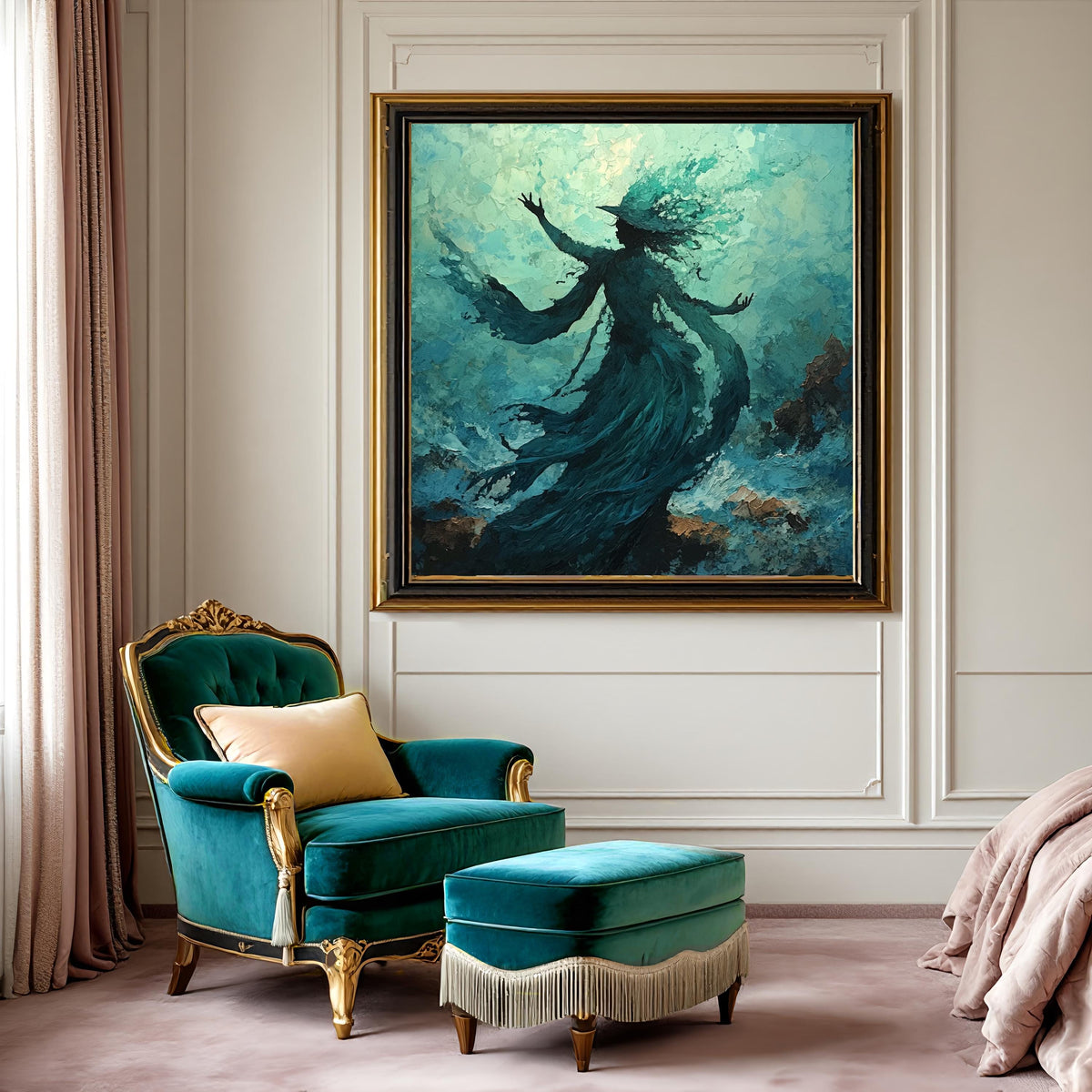 She Who Calls the Deep Digital Art Sea Witch Painting Moody Ocean Goddess Wall Art Dark Fantasy Decor