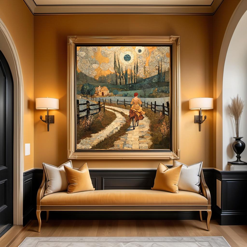The Road Home Beneath Golden Skies Landscape Digital Art Oil Painting Vintage Home Decor Dreamscape Wall Art Romantic Countryside Art