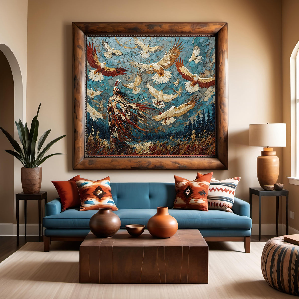 When Eagles Gather Vintage Inspired Spirit Art Digital Art Eagle Wall Decor Majestic Sky Painting Symbolic Nature Art