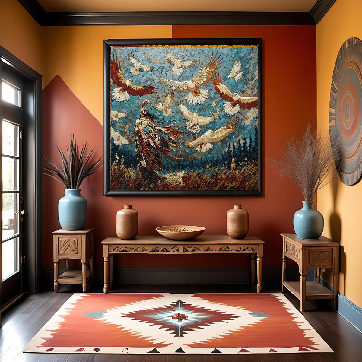 When Eagles Gather Vintage Inspired Spirit Art Digital Art Eagle Wall Decor Majestic Sky Painting Symbolic Nature Art