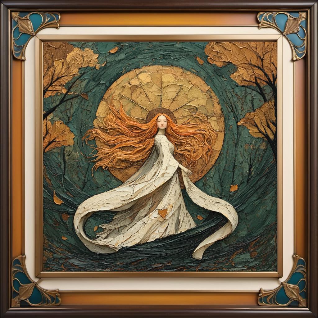 Art Nouveau Autumn Goddess Portrait Print: Whimsical Woman Oil Painting (Digital Download)