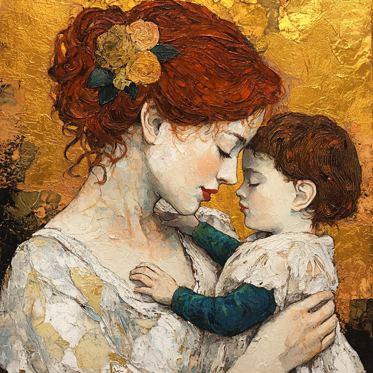 Mother and Child Oil Painting Print: Klimt Inspired Vintage Nursery Wall Art (Digital Download)