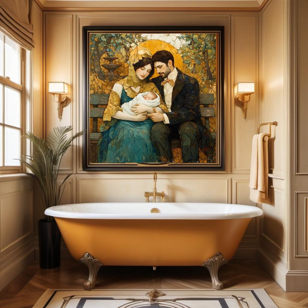 Vintage Family Portrait Oil Painting Digital Art (Digital Download)