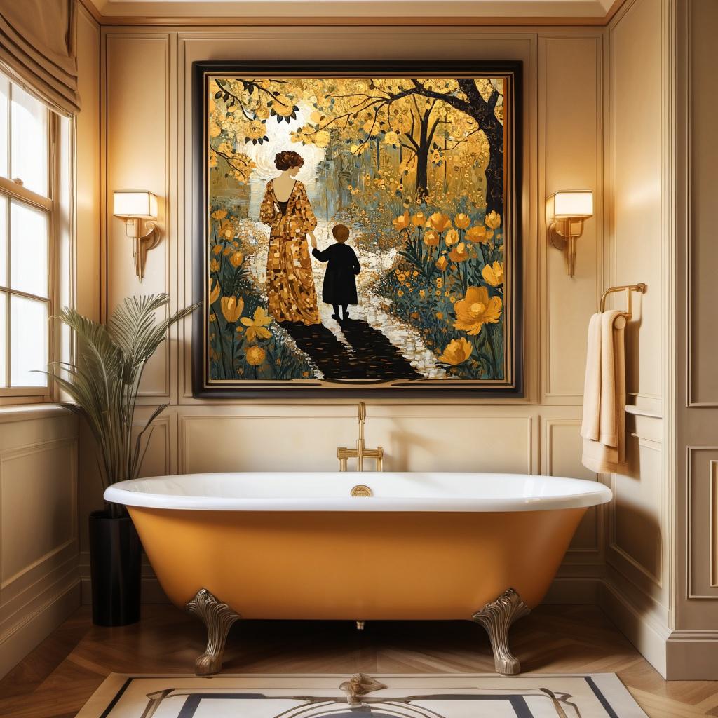 Mother Child Oil Painting Print: Golden Garden Family Love Wall Art (Digital Download)