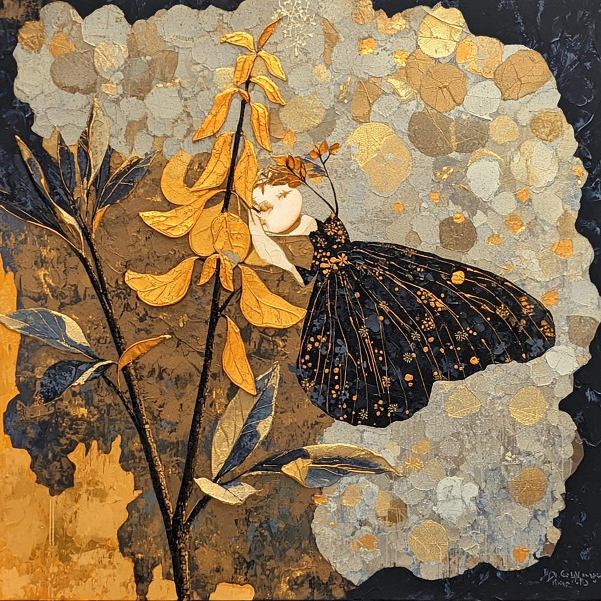Butterfly Art Print: Vintage Gilded Nature Oil Painting (Digital Download)