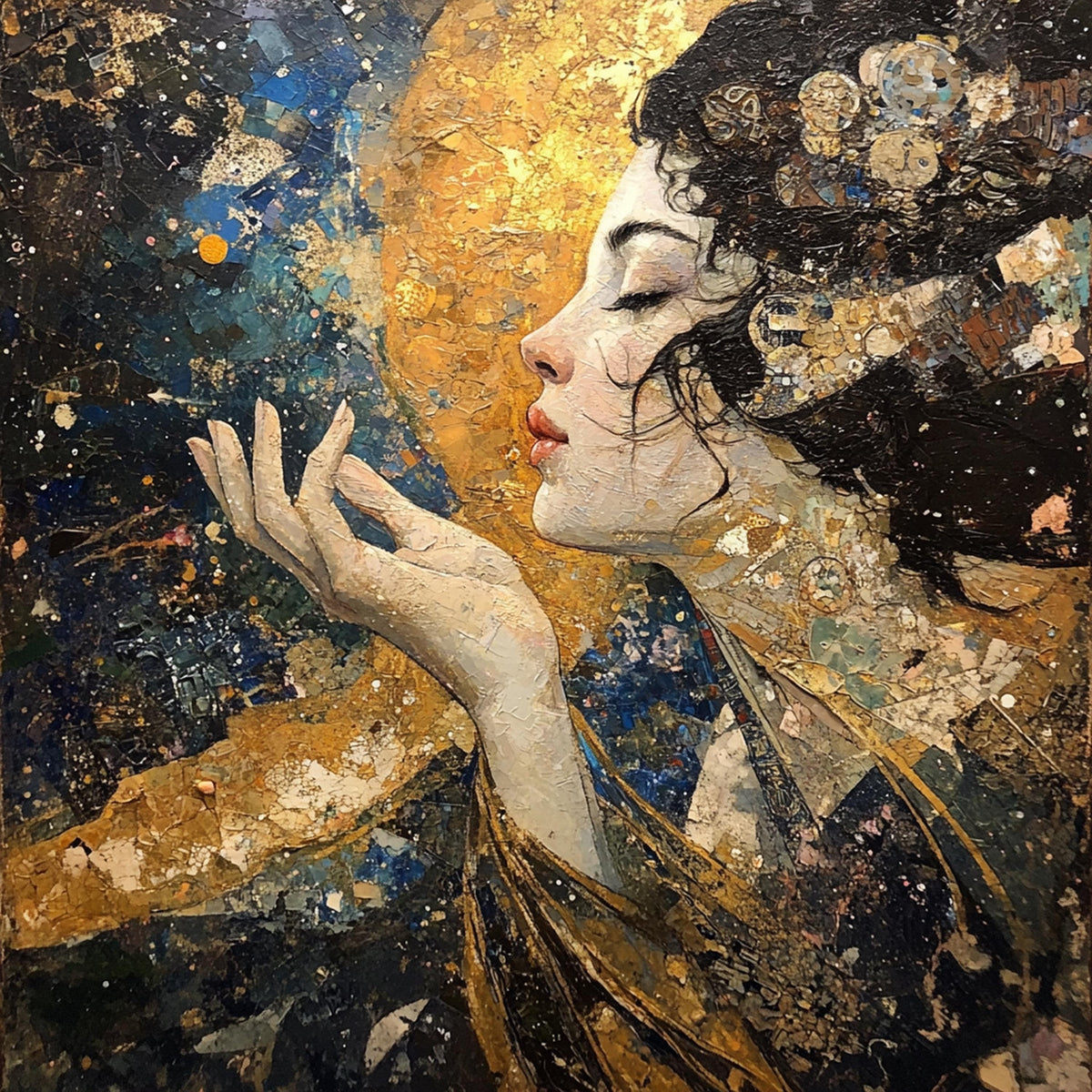 Celestial Woman Oil Painting Portrait Wall Art (Digital Download) – Gilded Fantasy Home Decor