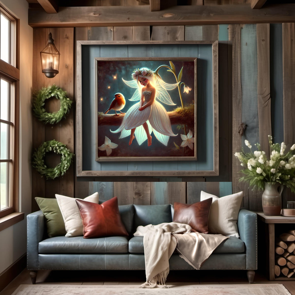Petal Sprite Painting: Whimsical Fairy Robin Wall Art (Digital Download)