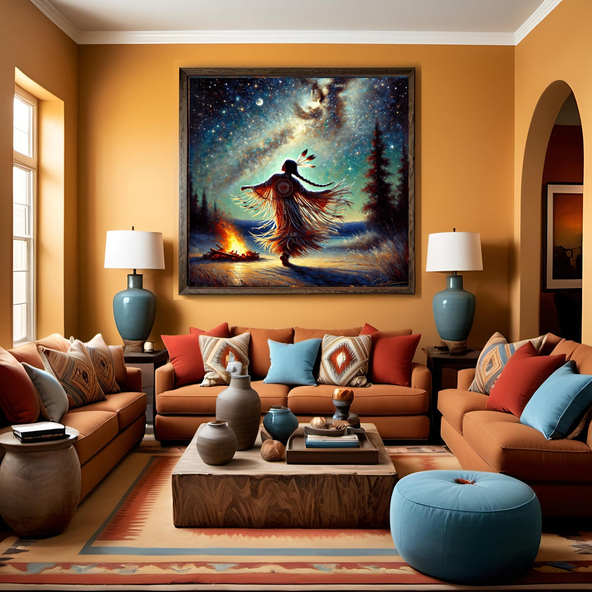 Native American Moonlight Dance Art Print: Tribal Campfire (Digital Download)