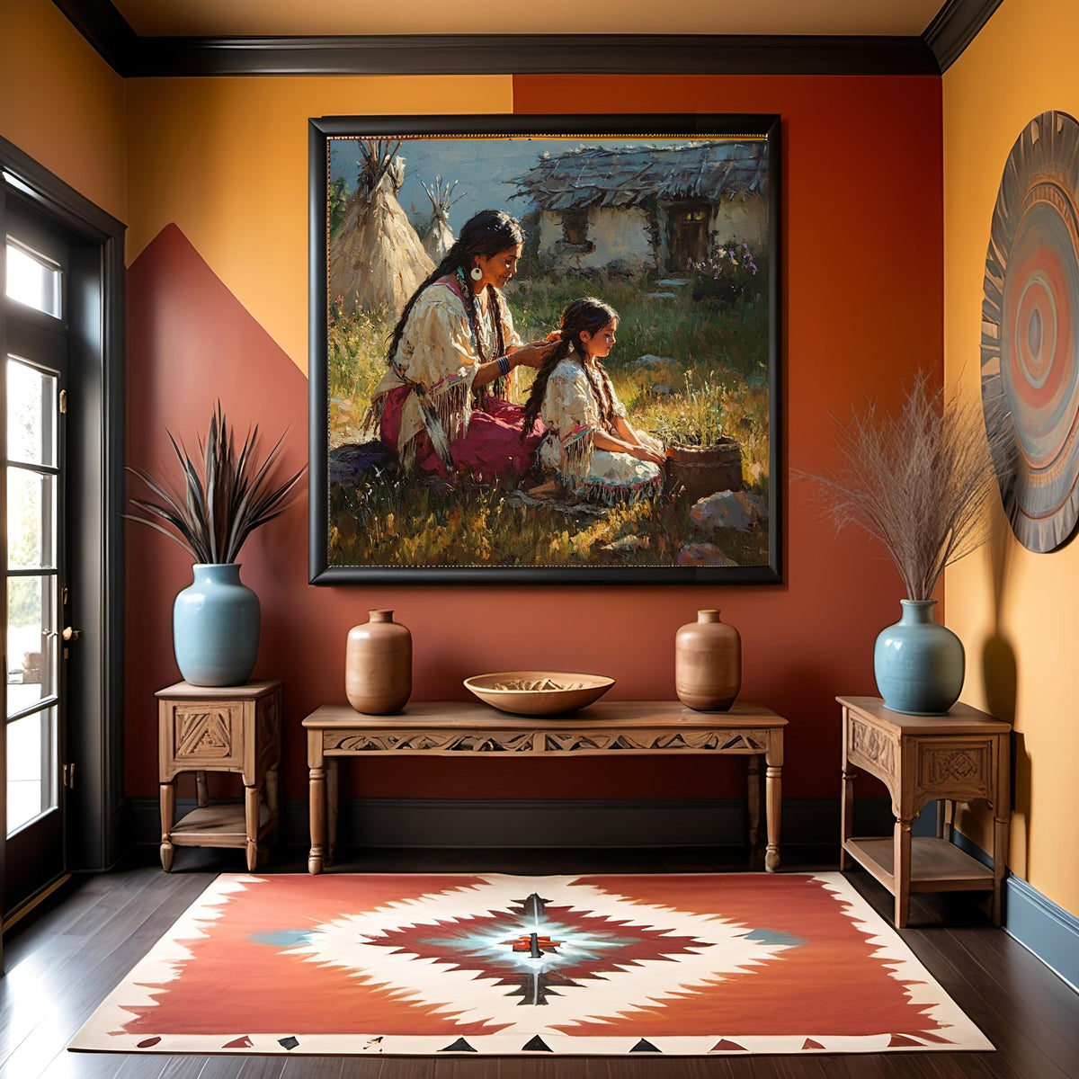 Mother Daughter Heritage Oil Painting Print: Warm Vintage Family Scene (Digital Download)