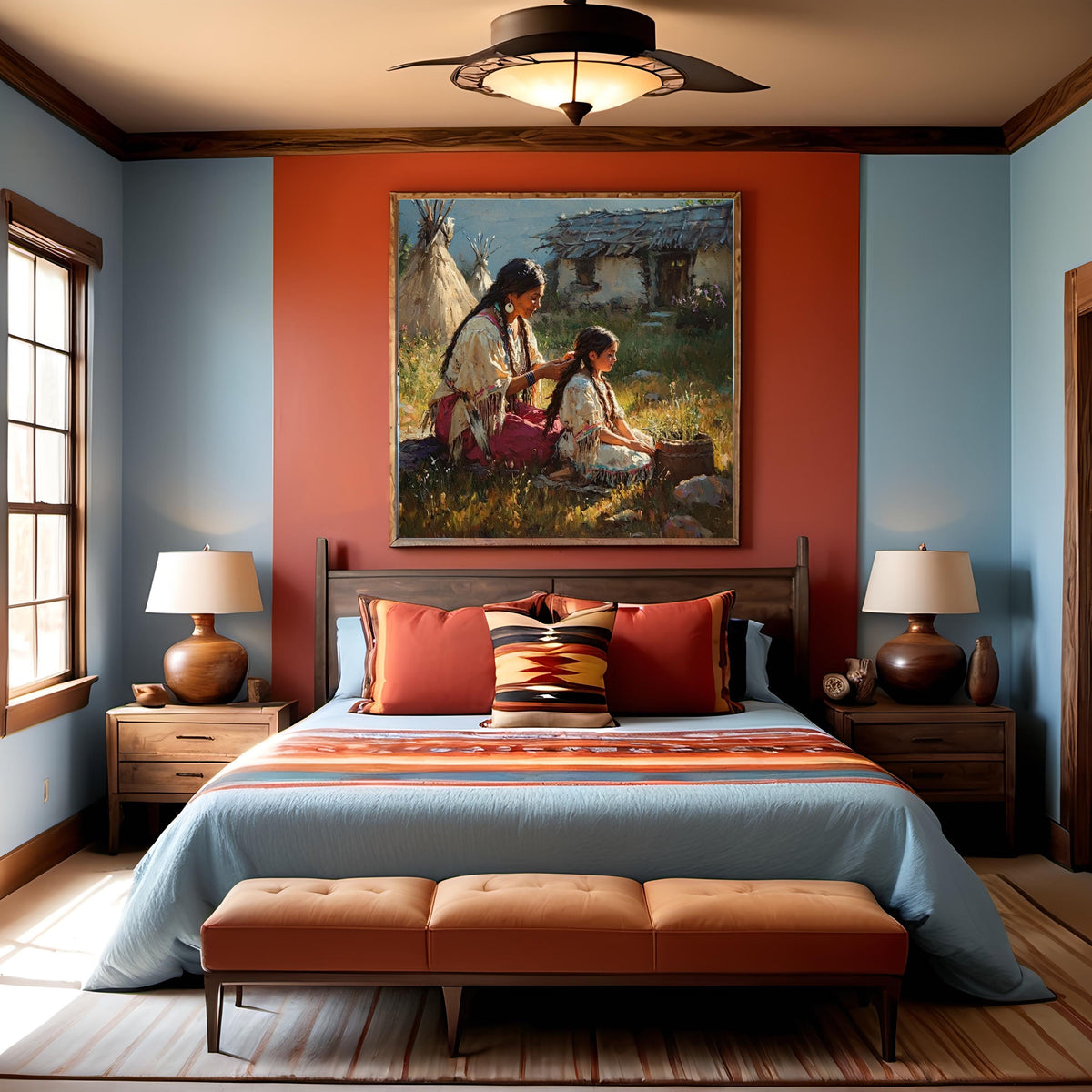 Mother Daughter Heritage Oil Painting Print: Warm Vintage Family Scene (Digital Download)