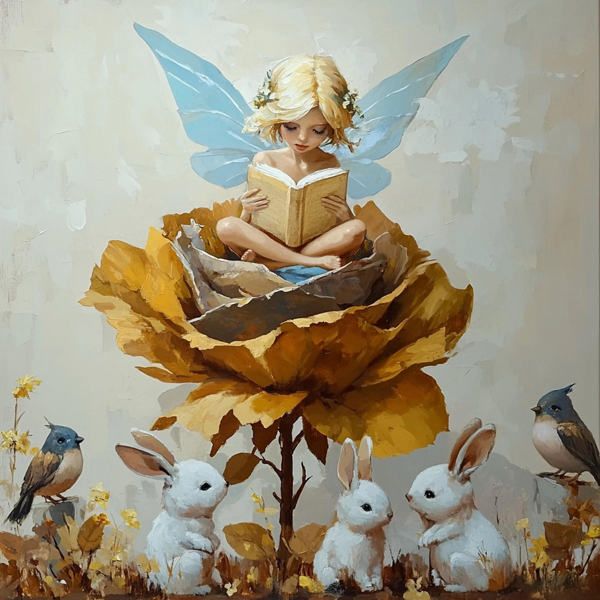 The Little Storykeeper Digital Art Oil Painting Fairy Nursery Wall Art Whimsical Storybook Decor