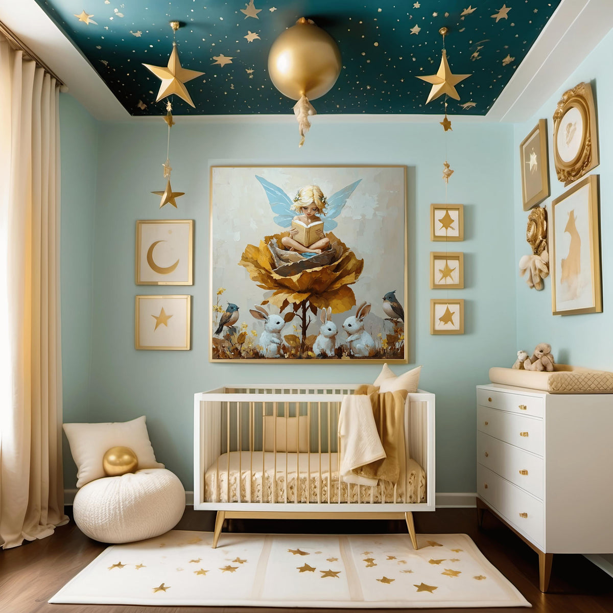 The Little Storykeeper Digital Art Oil Painting Fairy Nursery Wall Art Whimsical Storybook Decor