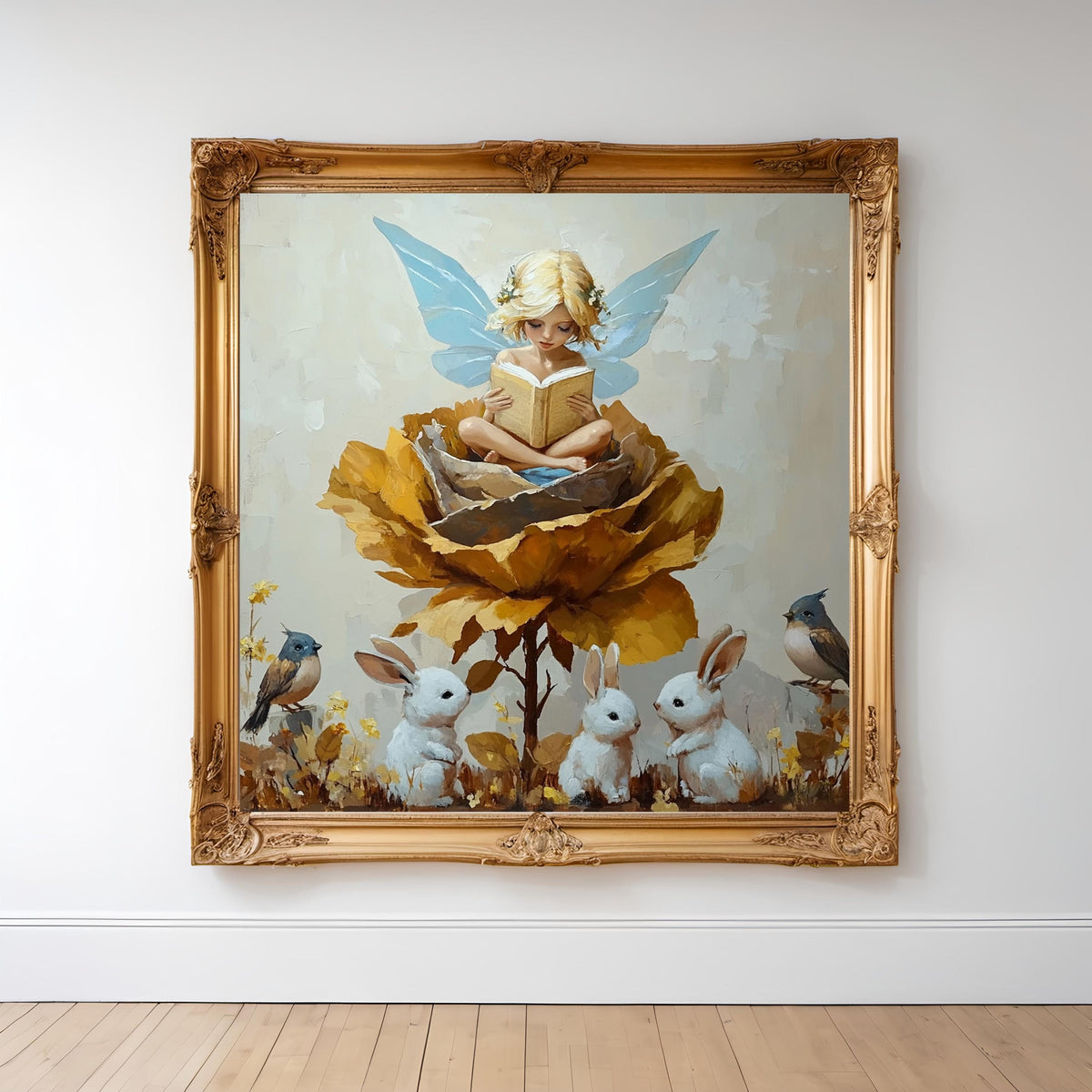 The Little Storykeeper Digital Art Oil Painting Fairy Nursery Wall Art Whimsical Storybook Decor