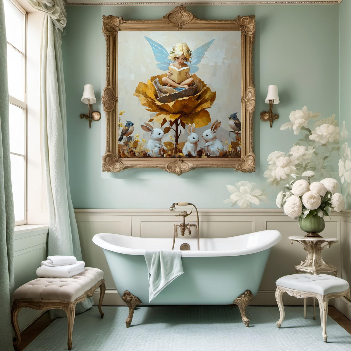 The Little Storykeeper Digital Art Oil Painting Fairy Nursery Wall Art Whimsical Storybook Decor