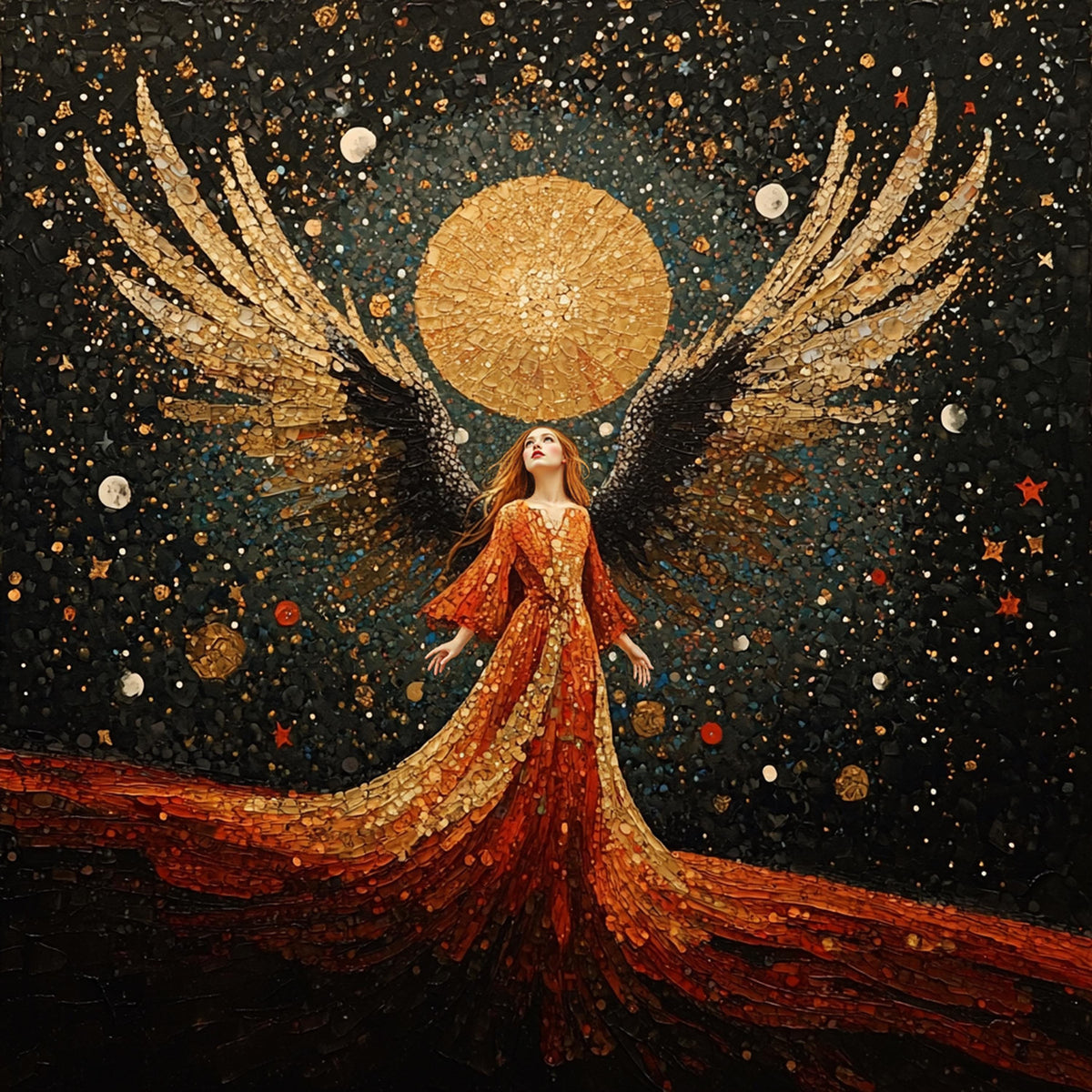 Celestial Angel Wall Art: Vintage Cosmic Oil Painting Print (Digital Download)