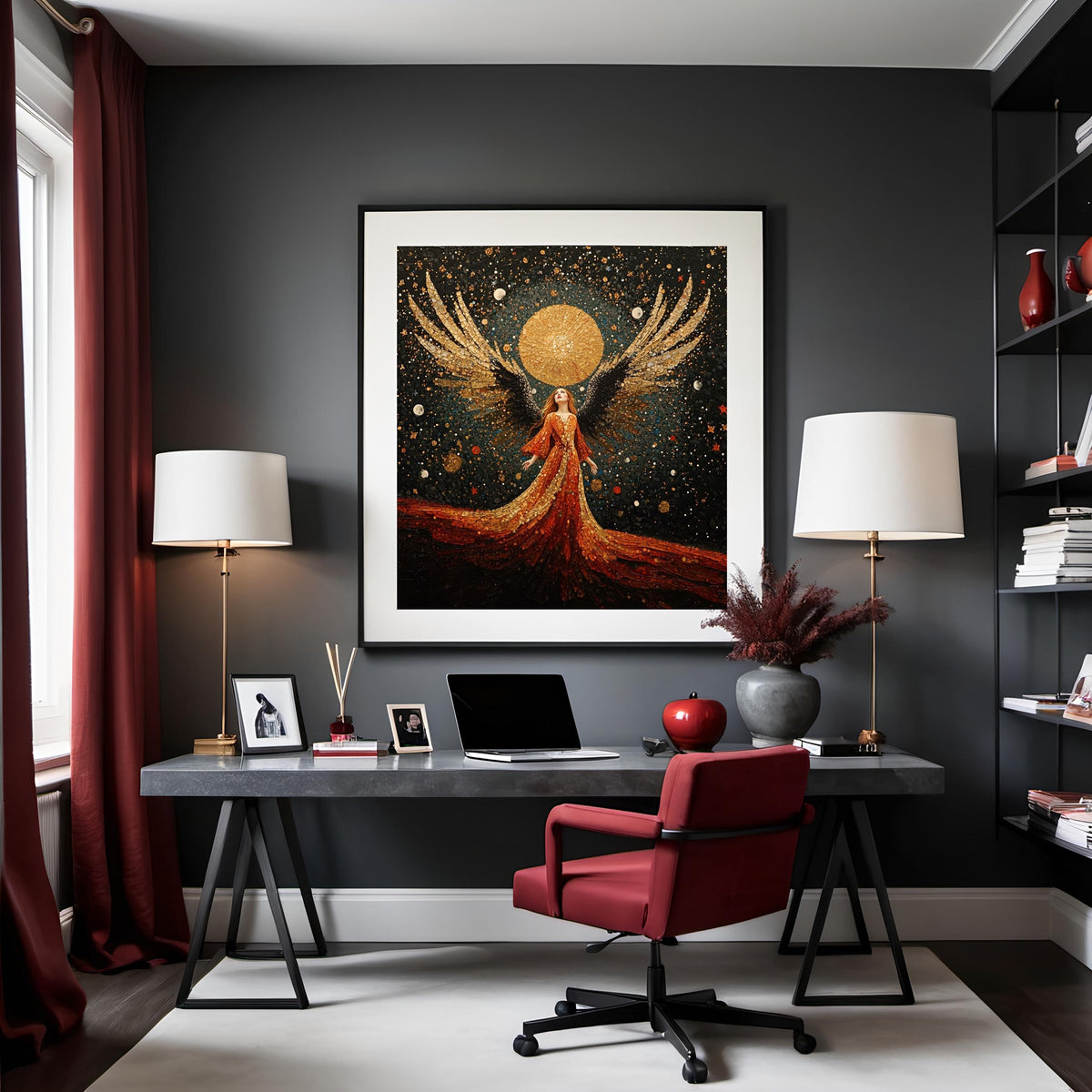 Celestial Angel Wall Art: Vintage Cosmic Oil Painting Print (Digital Download)