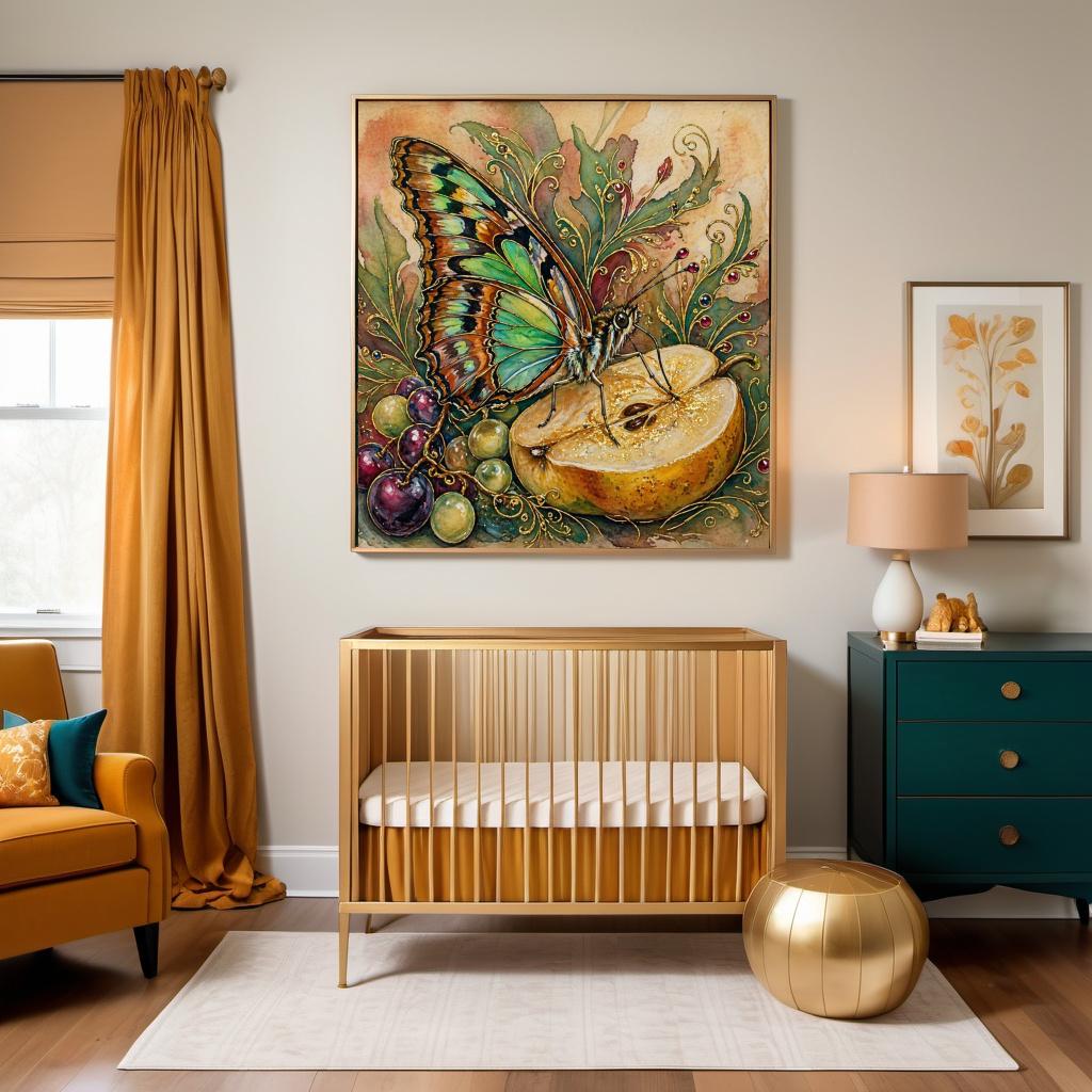 Art Nouveau Butterfly Pear Botanical Painting (Digital Download)