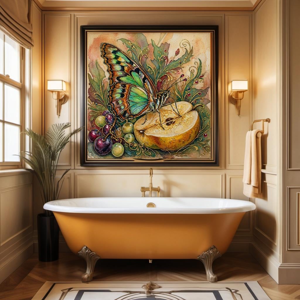 Art Nouveau Butterfly Pear Botanical Painting (Digital Download)