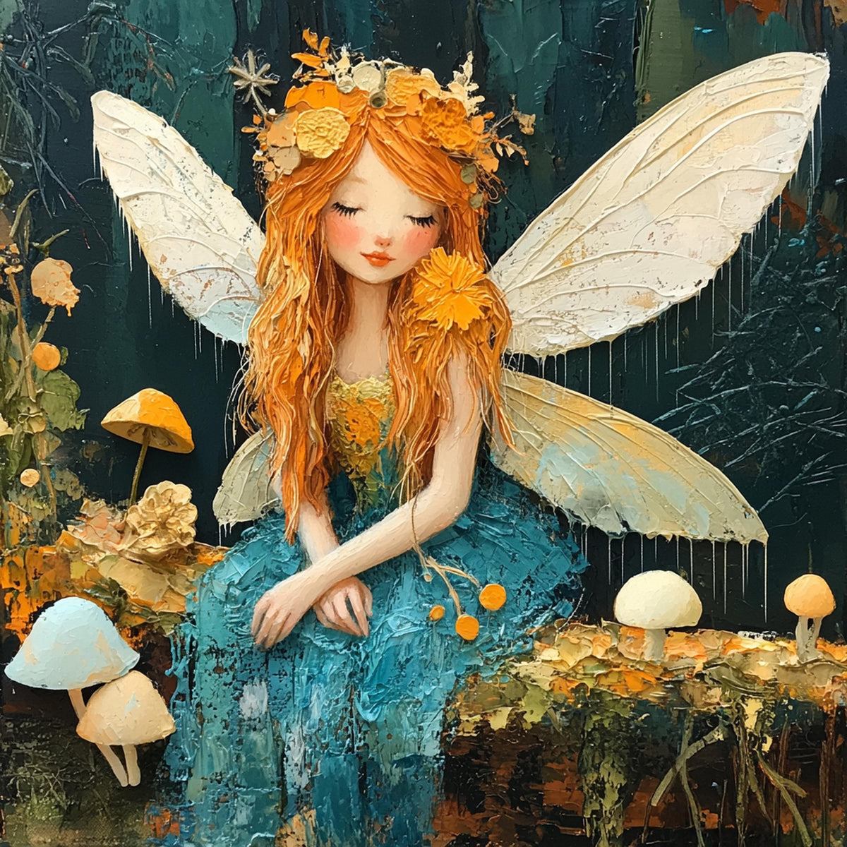 Golden Petal Fairy Art Print: Whimsical Oil Painting, Vintage Nursery Decor (Digital Download)